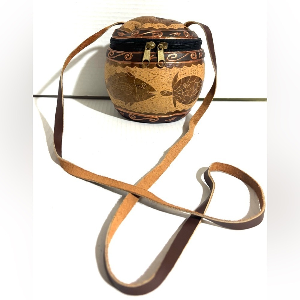 Brown Crossbody Bag with Fish Design